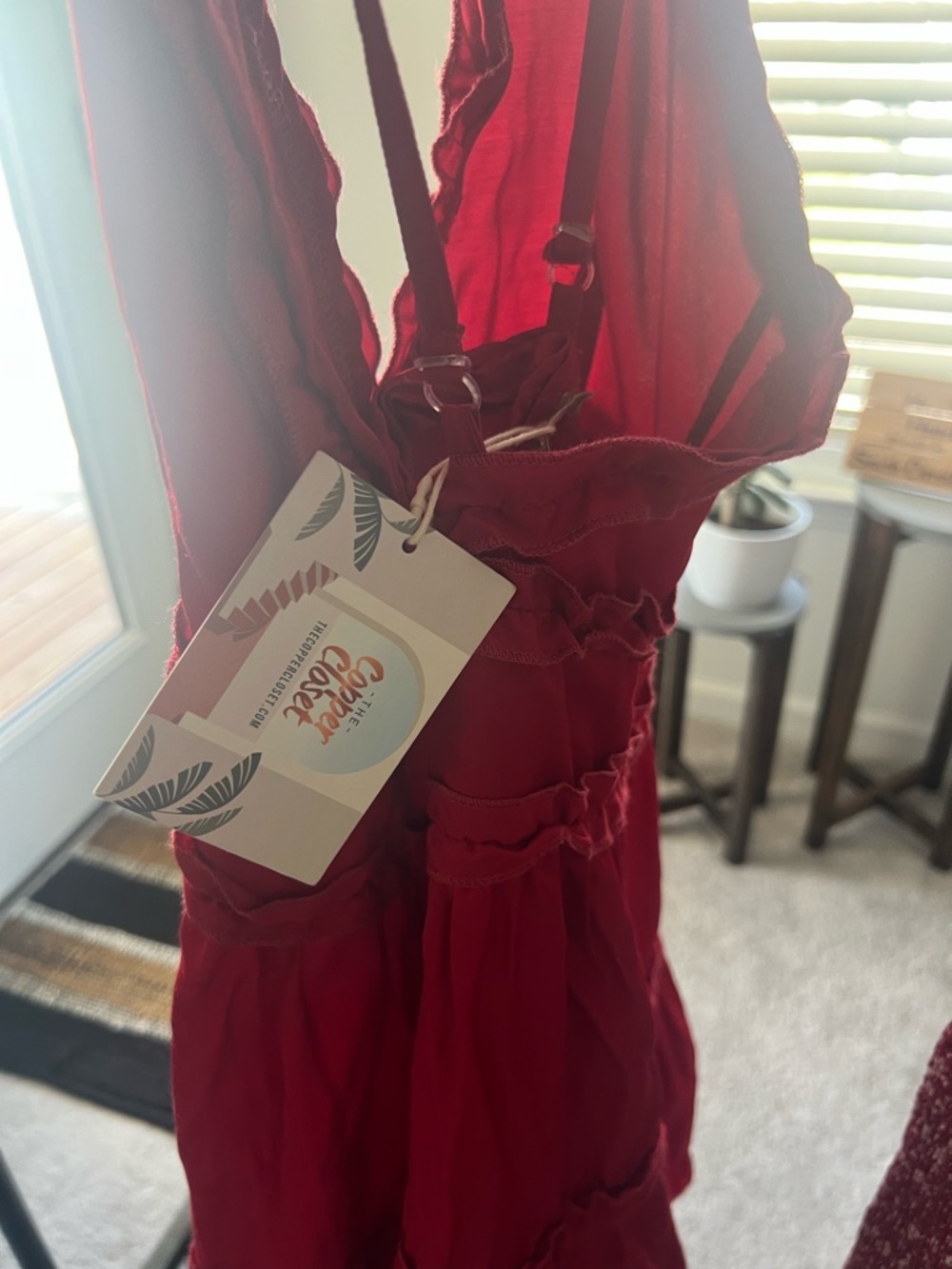 Red Ruffled V-Neck Sundress - Picture 3 of 4